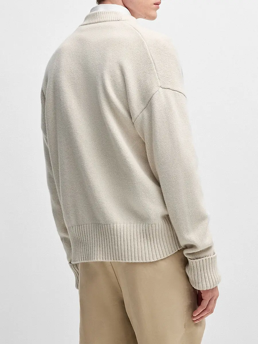 BOSS Men's Relaxed-Fit Cardigan with Button Front and Ribbed Cuffs - Open White | Thumbnail 4 BOSS Men's Relaxed-Fit Cardigan with Button Front and Ribbed Cuffs - Open White | Thumbnail 4