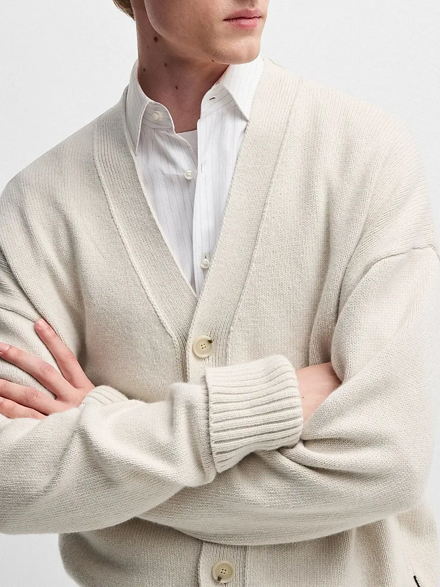 BOSS Men's Relaxed-Fit Cardigan with Button Front and Ribbed Cuffs - Open White | Thumbnail 5 BOSS Men's Relaxed-Fit Cardigan with Button Front and Ribbed Cuffs - Open White | Thumbnail 5