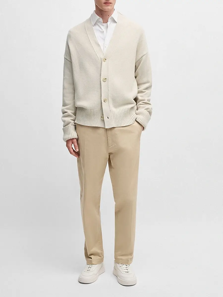 BOSS Men's Relaxed-Fit Cardigan with Button Front and Ribbed Cuffs - Open White | Thumbnail 6 BOSS Men's Relaxed-Fit Cardigan with Button Front and Ribbed Cuffs - Open White | Thumbnail 6