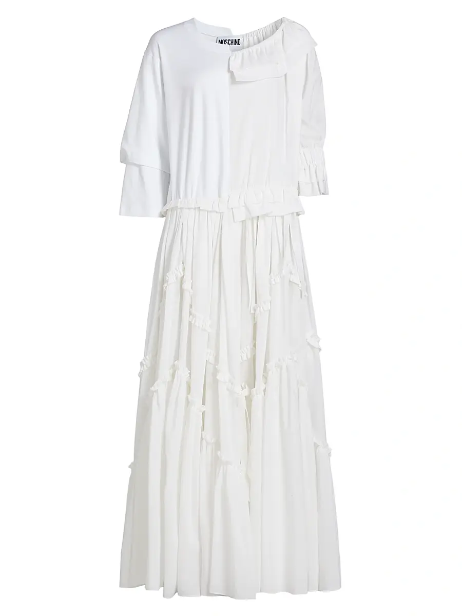 MOSCHINO Women's Cotton-Silk Voile Patchwork Maxi Dress - Multi White | Image 1 MOSCHINO Women's Cotton-Silk Voile Patchwork Maxi Dress - Multi White | Image 1
