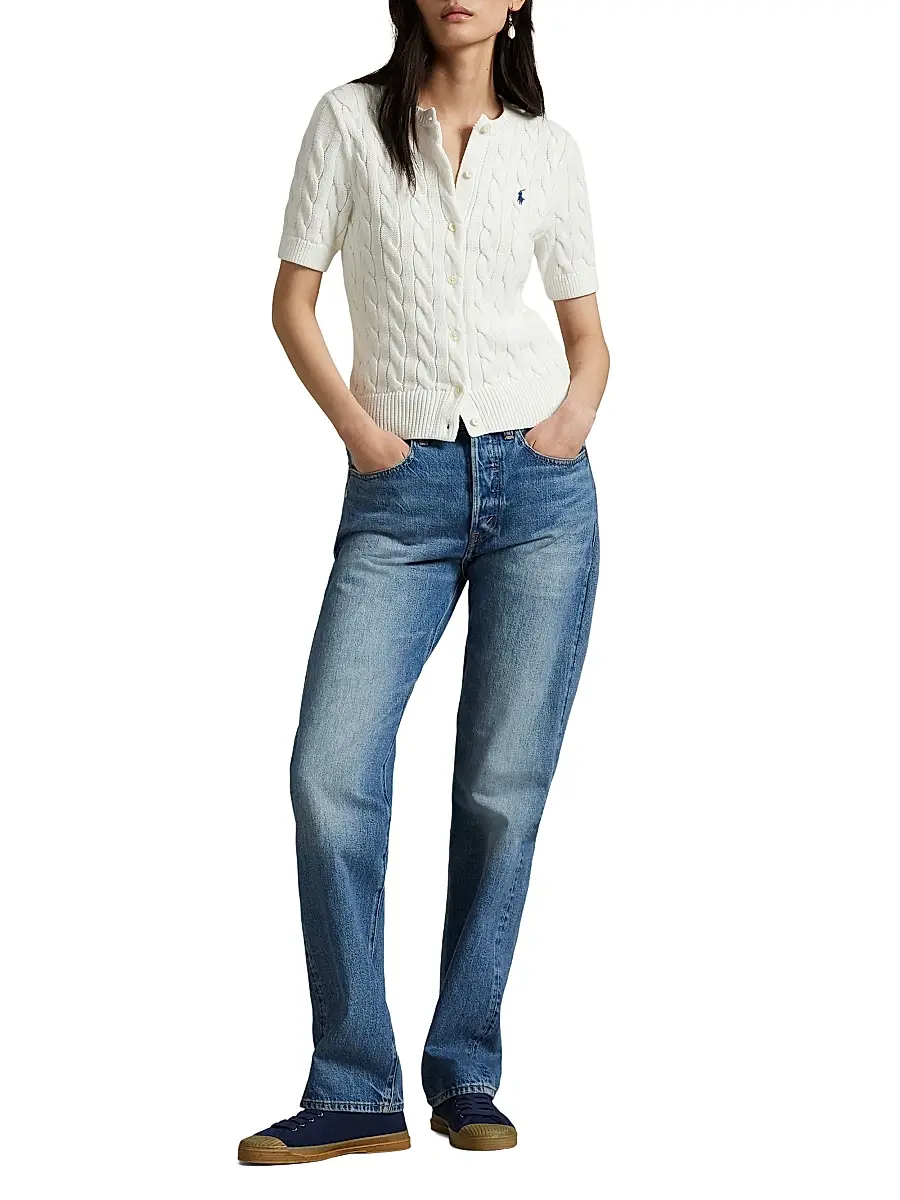 Polo Ralph Lauren Women's Cable-Knit Short-Sleeve Cardigan | Thumbnail 2 Polo Ralph Lauren Women's Cable-Knit Short-Sleeve Cardigan | Thumbnail 2