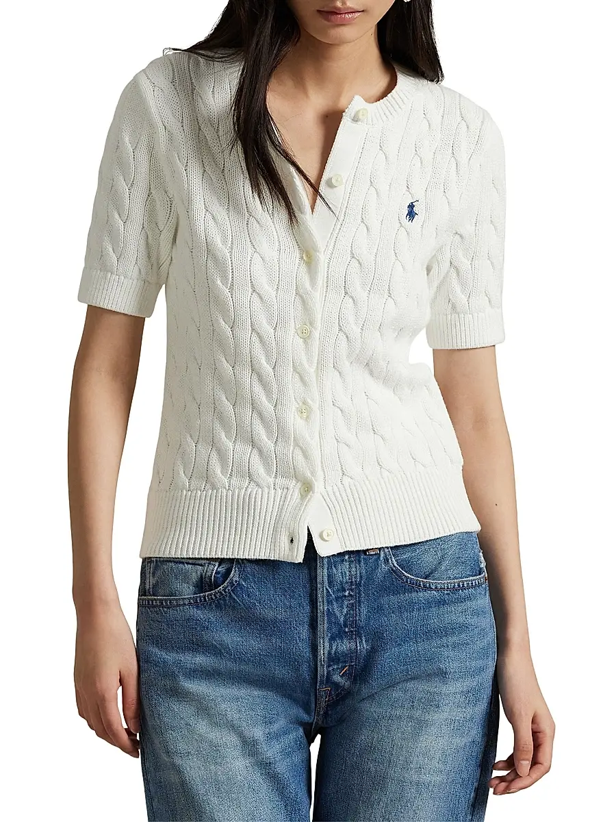 Polo Ralph Lauren Women's Cable-Knit Short-Sleeve Cardigan | Thumbnail 3 Polo Ralph Lauren Women's Cable-Knit Short-Sleeve Cardigan | Thumbnail 3
