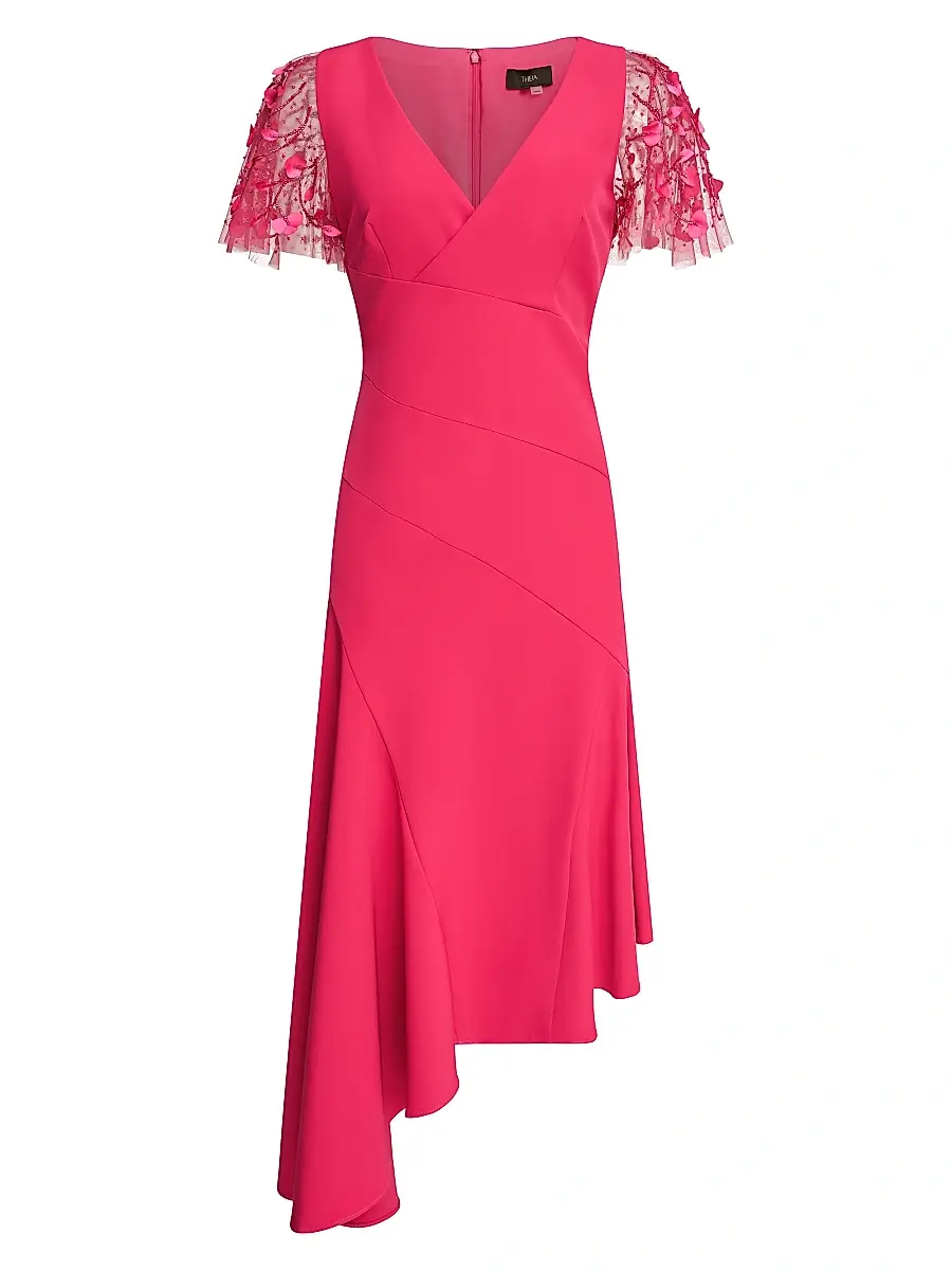 THEIA Women's Jazlyn Embroidered Flutter-Sleeve Cocktail Dress