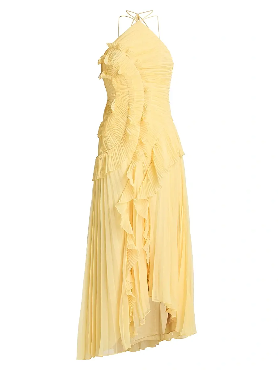 AMUR Women's Lorelie Ruffle Halterneck Gown - Lotus | Image 1 AMUR Women's Lorelie Ruffle Halterneck Gown - Lotus | Image 1
