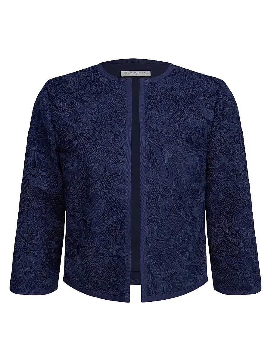 Kay Unger Women's Harper Paisley Lace Crop Jacket - Midnight Blue | Image 1 Kay Unger Women's Harper Paisley Lace Crop Jacket - Midnight Blue | Image 1