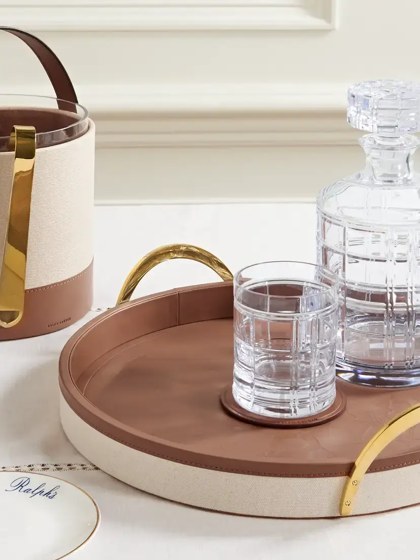 Ralph Lauren Home Garrett Canvas, Leather And Gold-tone Tray - Brown | Thumbnail 2 Ralph Lauren Home Garrett Canvas, Leather And Gold-tone Tray - Brown | Thumbnail 2