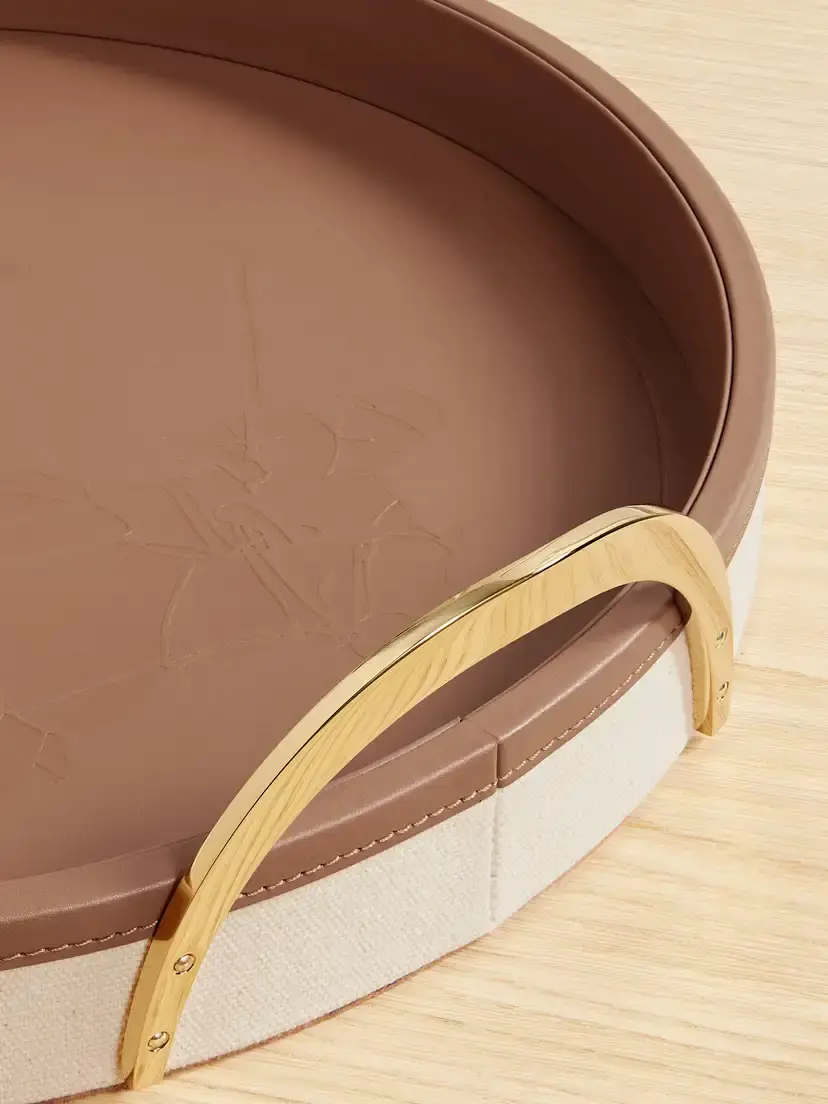 Ralph Lauren Home Garrett Canvas, Leather And Gold-tone Tray - Brown | Thumbnail 3 Ralph Lauren Home Garrett Canvas, Leather And Gold-tone Tray - Brown | Thumbnail 3