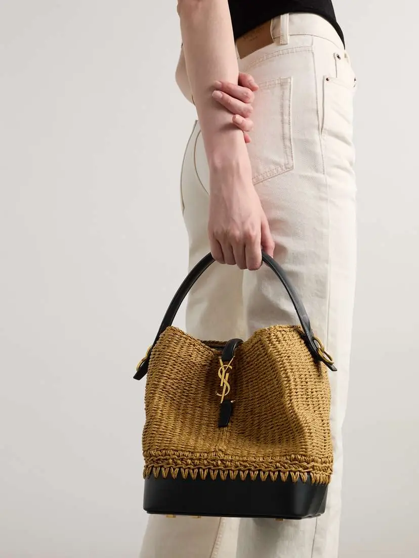 Saint Laurent Le 37 Bucket Leather-trimmed Raffia Shoulder Bag | Thumbnail 2 Saint Laurent Le 37 Bucket Leather-trimmed Raffia Shoulder Bag | Thumbnail 2