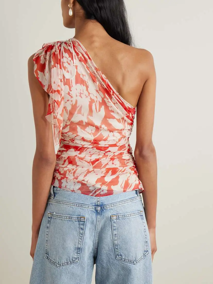 Victoria Beckham One-shoulder Draped Floral-print Silk-georgette Top | Thumbnail 3