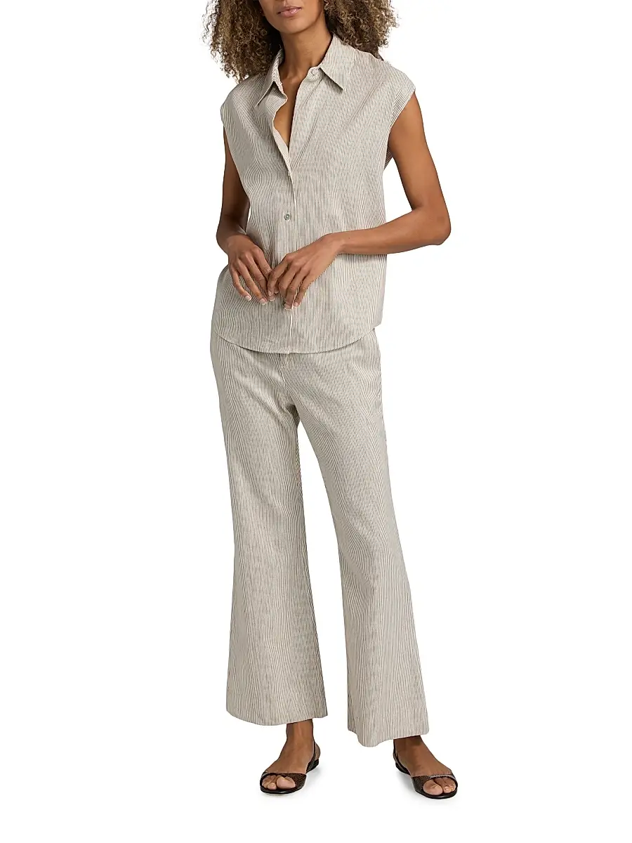 Vince Women's Ticking Striped Linen-Blend Blouse | Thumbnail 2