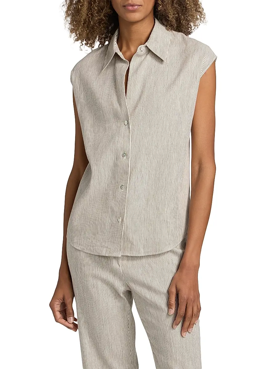 Vince Women's Ticking Striped Linen-Blend Blouse | Thumbnail 3
