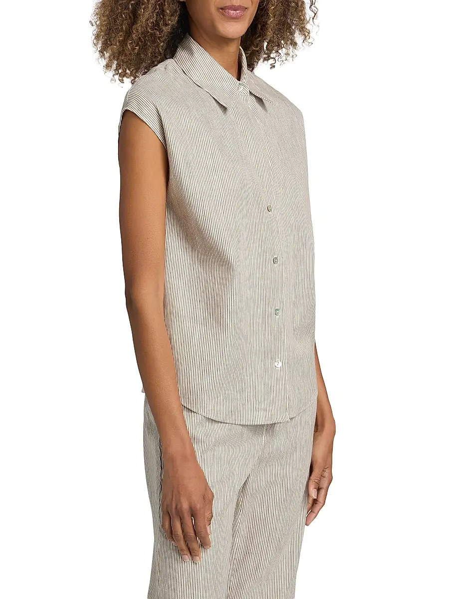 Vince Women's Ticking Striped Linen-Blend Blouse | Thumbnail 4 Vince Women's Ticking Striped Linen-Blend Blouse | Thumbnail 4