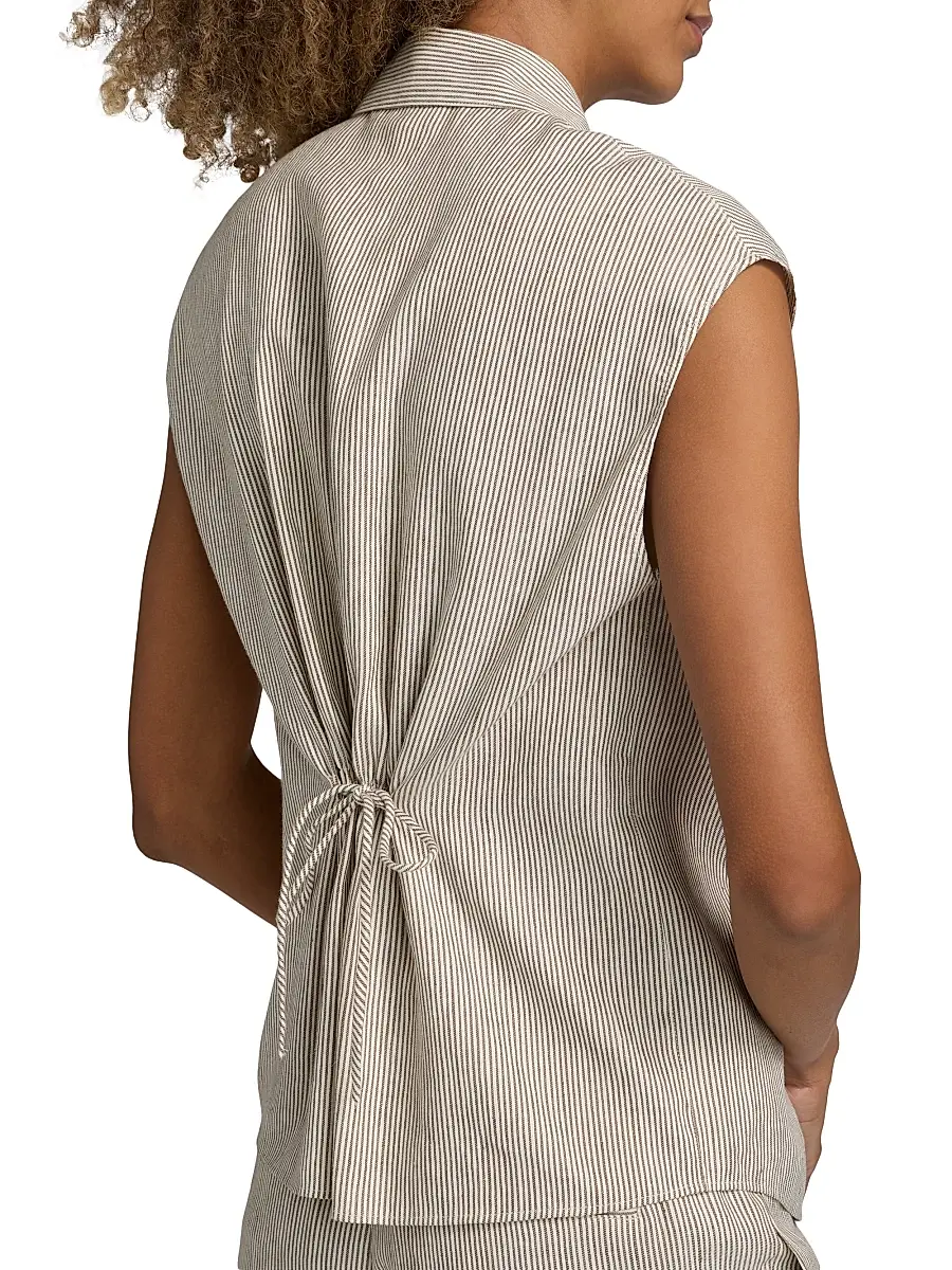 Vince Women's Ticking Striped Linen-Blend Blouse | Thumbnail 6