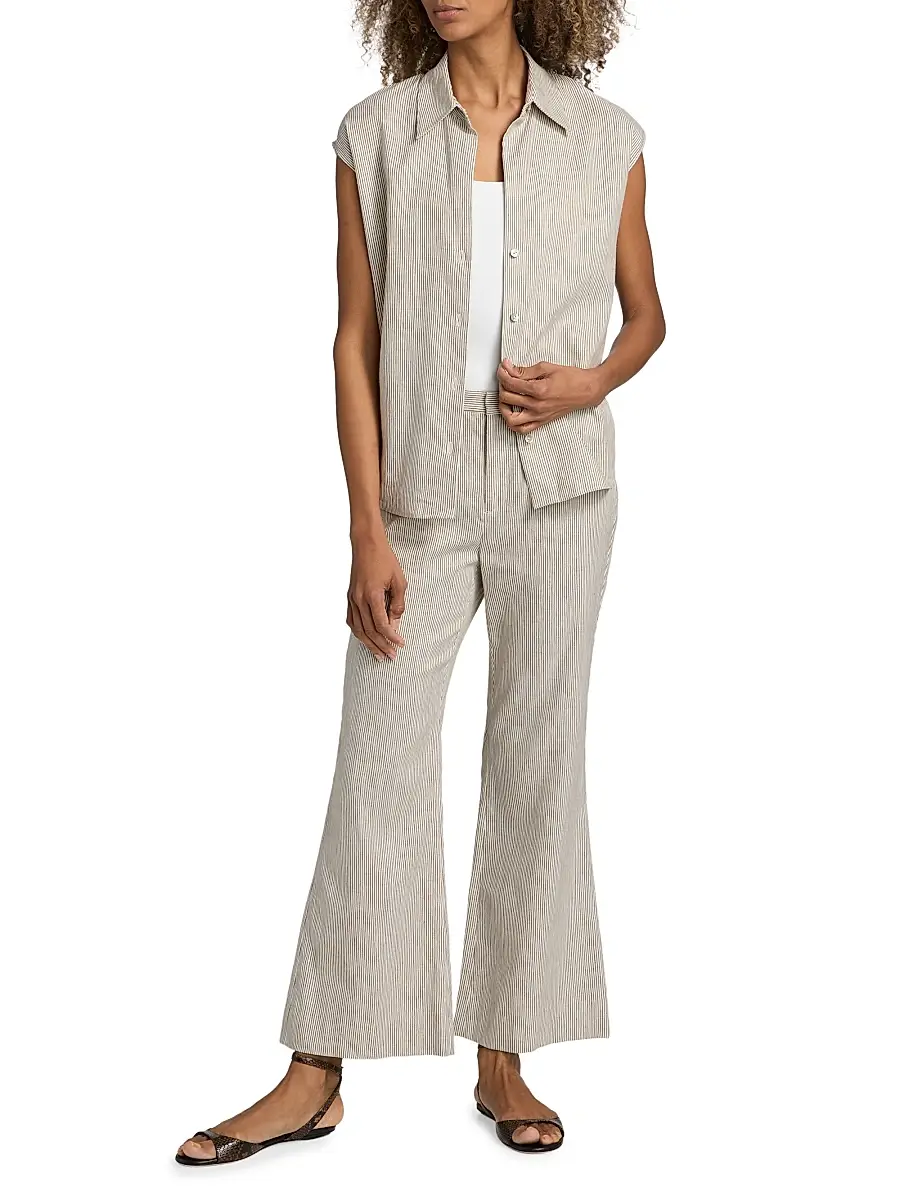 Vince Women's Striped Linen-Cotton Low-Rise Flared Pants | Thumbnail 2