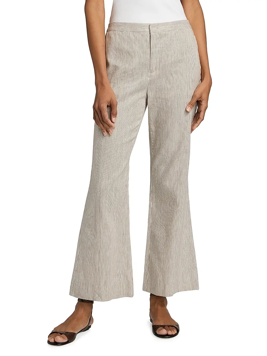 Vince Women's Striped Linen-Cotton Low-Rise Flared Pants | Thumbnail 3