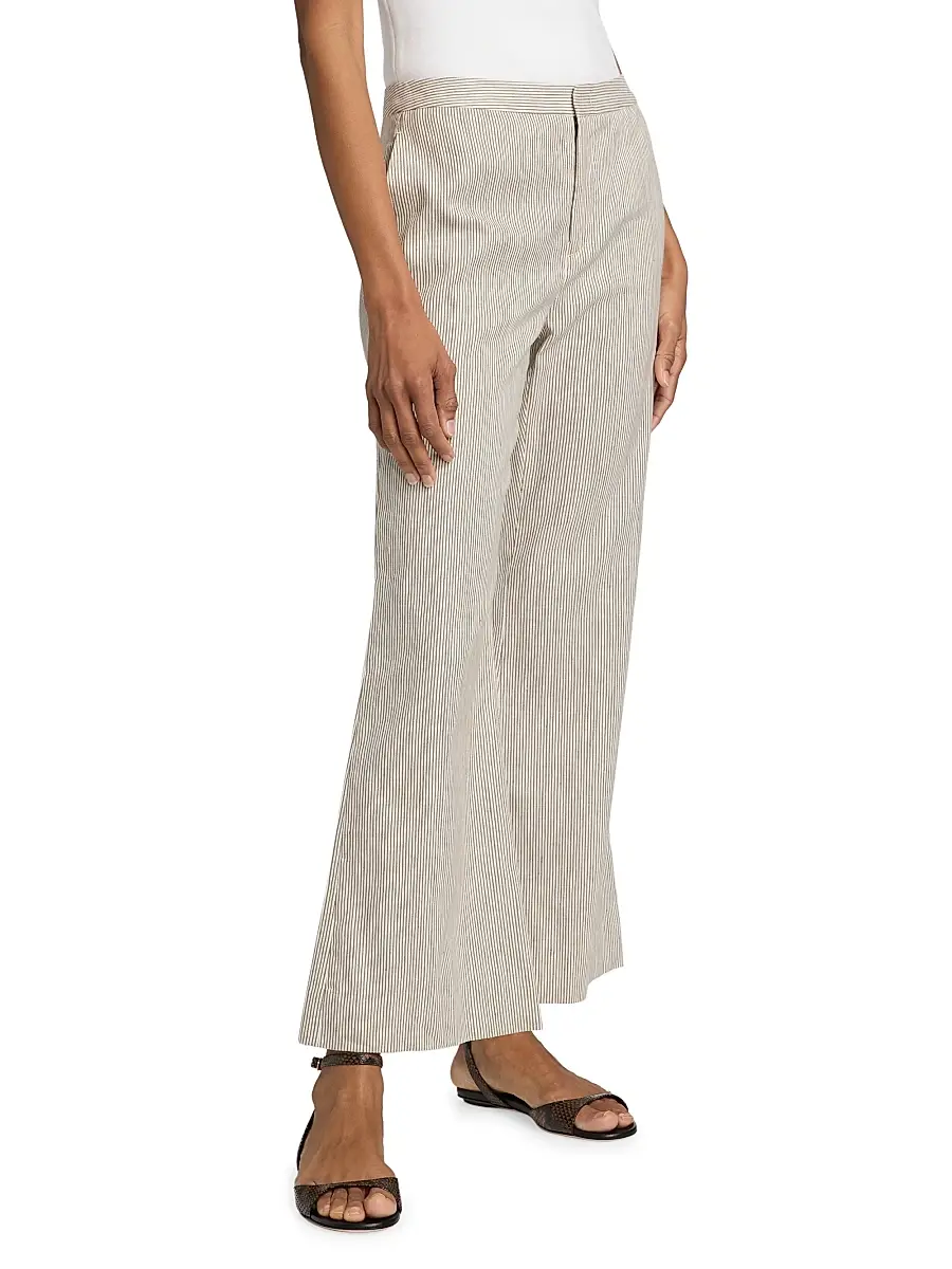 Vince Women's Striped Linen-Cotton Low-Rise Flared Pants | Thumbnail 4