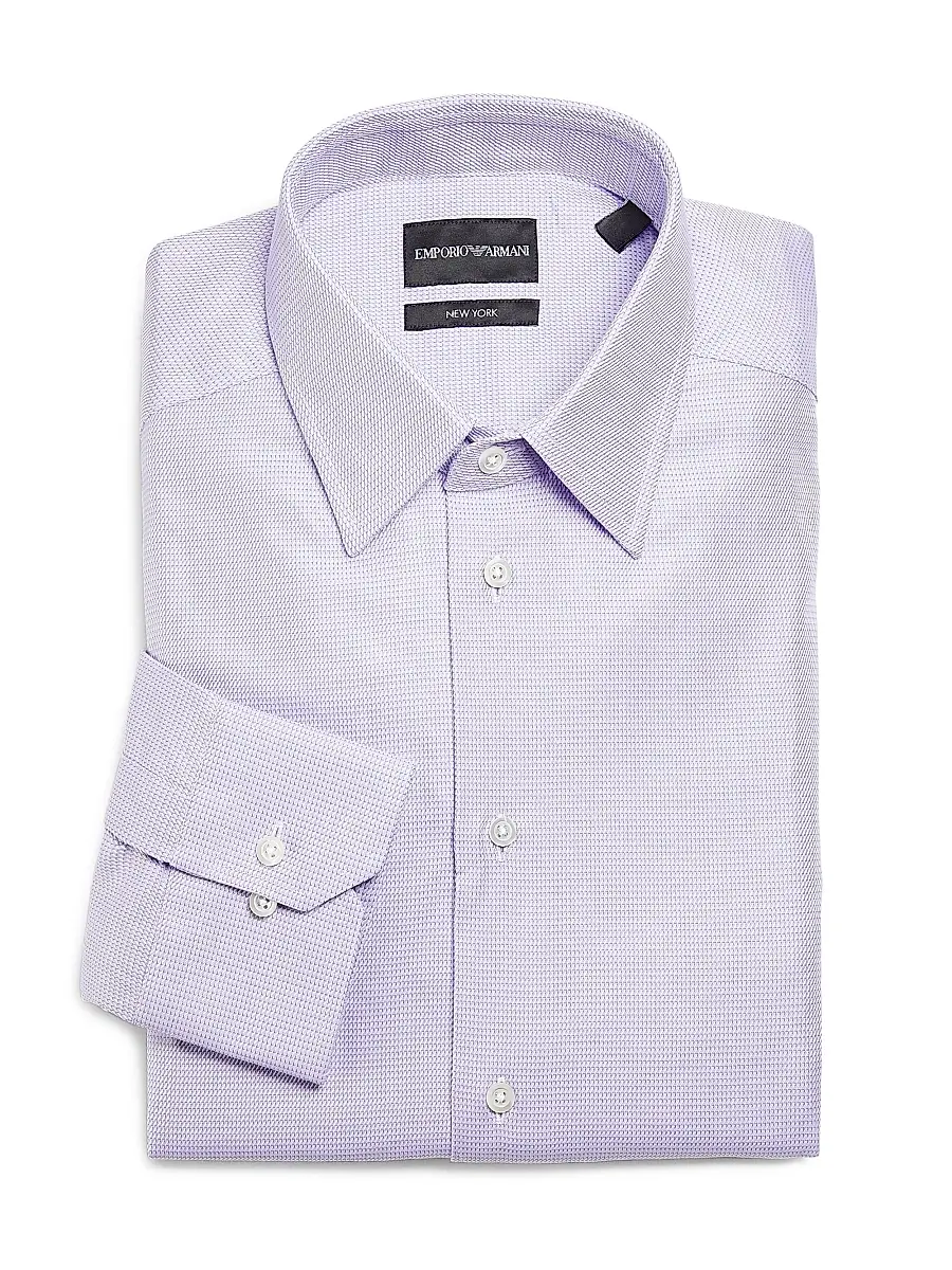 Emporio Armani Men's Micro Geometric-Print Cotton Shirt - Purple | Image 1 Emporio Armani Men's Micro Geometric-Print Cotton Shirt - Purple | Image 1