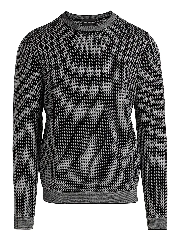 Men's Geometric Virgin Wool Crewneck Sweater Men's Geometric Virgin Wool Crewneck Sweater