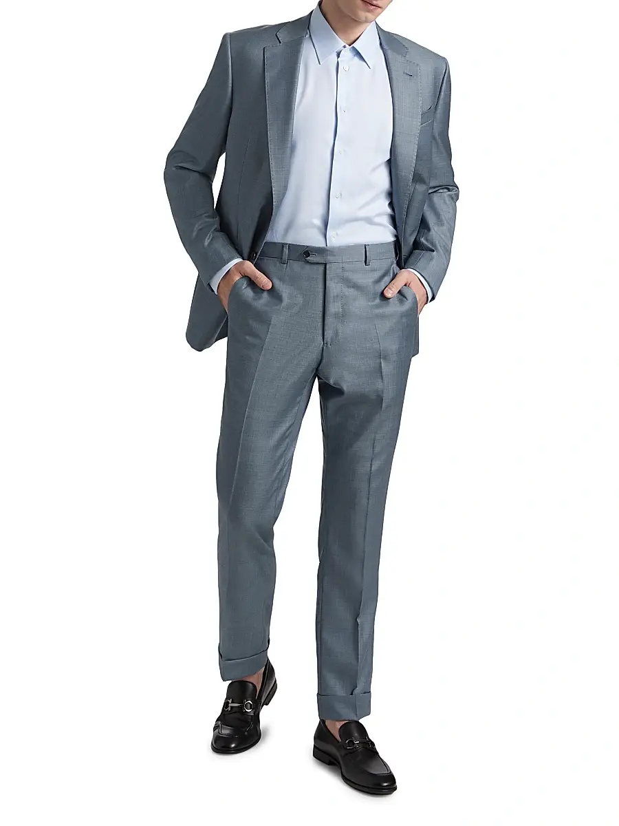 Emporio Armani Men's Textured Solid Cotton Button-Front Shirt | Thumbnail 2 Emporio Armani Men's Textured Solid Cotton Button-Front Shirt | Thumbnail 2
