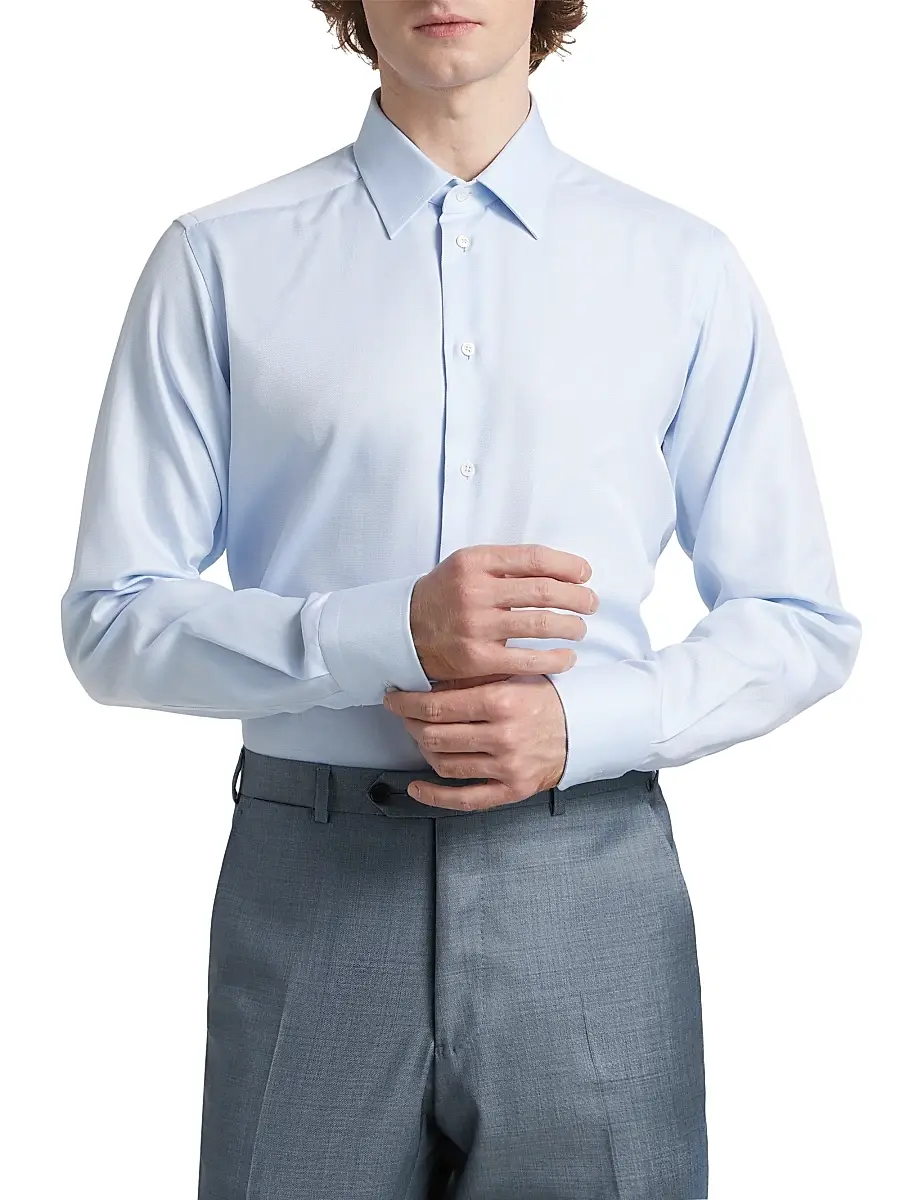 Emporio Armani Men's Textured Solid Cotton Button-Front Shirt | Thumbnail 3 Emporio Armani Men's Textured Solid Cotton Button-Front Shirt | Thumbnail 3