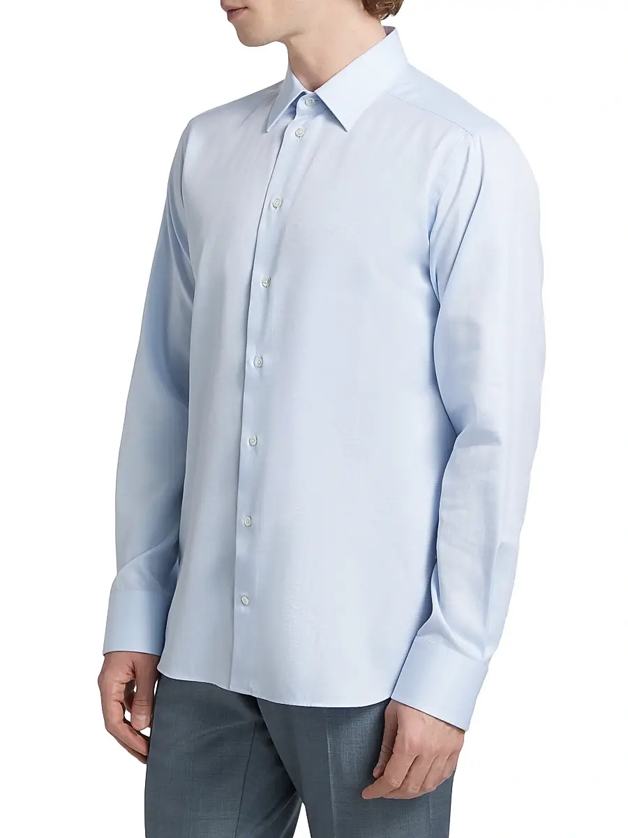 Emporio Armani Men's Textured Solid Cotton Button-Front Shirt | Thumbnail 4 Emporio Armani Men's Textured Solid Cotton Button-Front Shirt | Thumbnail 4