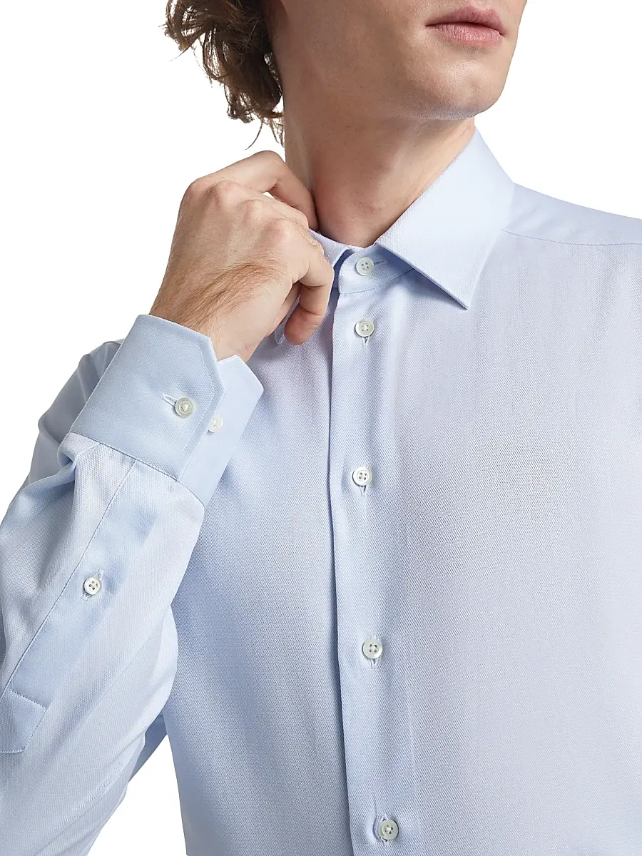 Emporio Armani Men's Textured Solid Cotton Button-Front Shirt | Thumbnail 6 Emporio Armani Men's Textured Solid Cotton Button-Front Shirt | Thumbnail 6