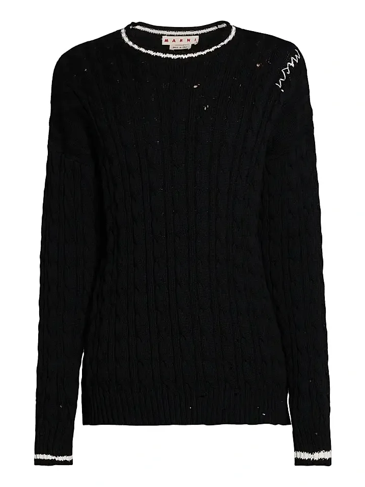 Men's Distressed Cable-Knit Cotton Sweater Men's Distressed Cable-Knit Cotton Sweater