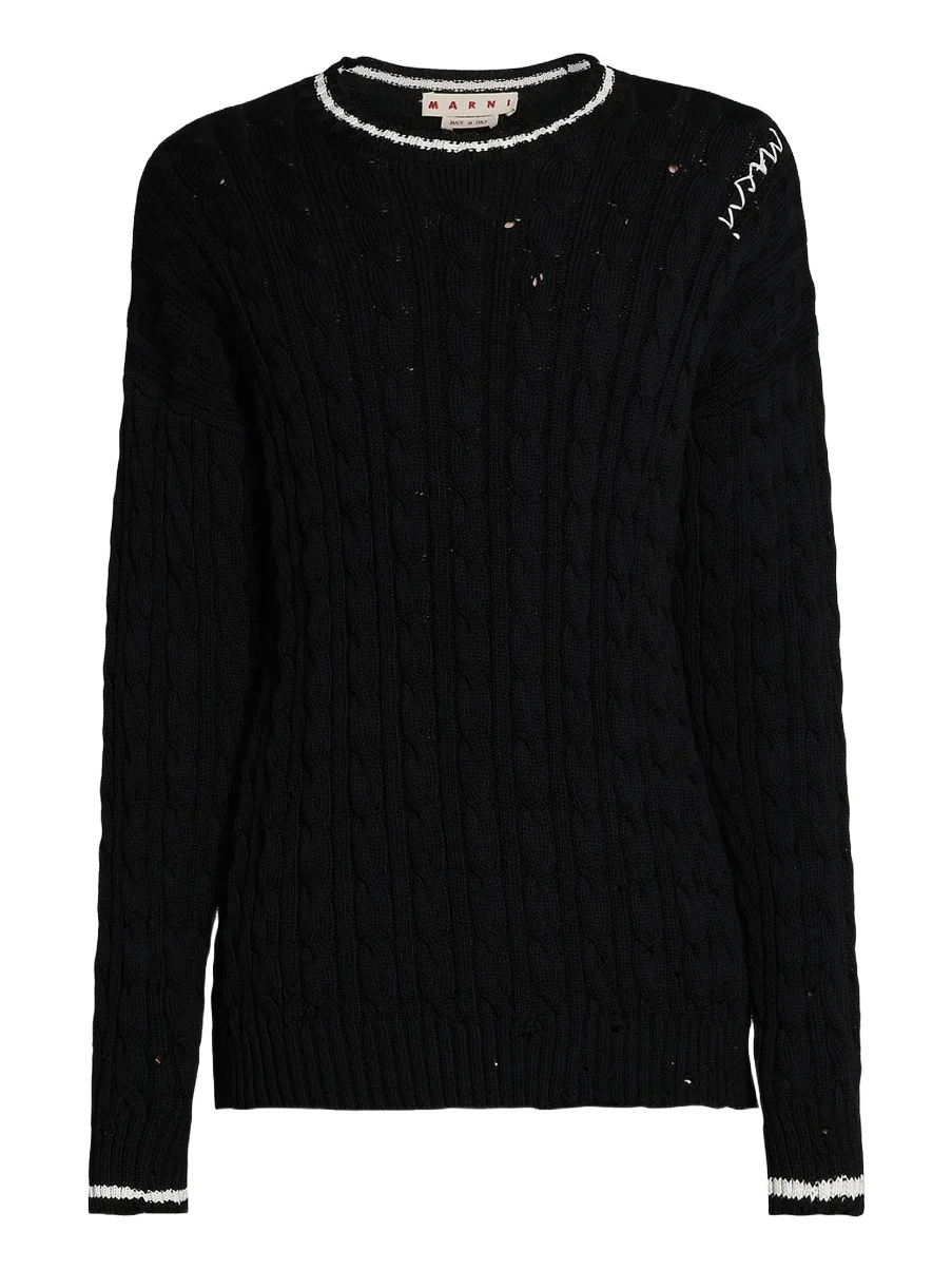 Men's Distressed Cable-Knit Cotton Sweater Men's Distressed Cable-Knit Cotton Sweater