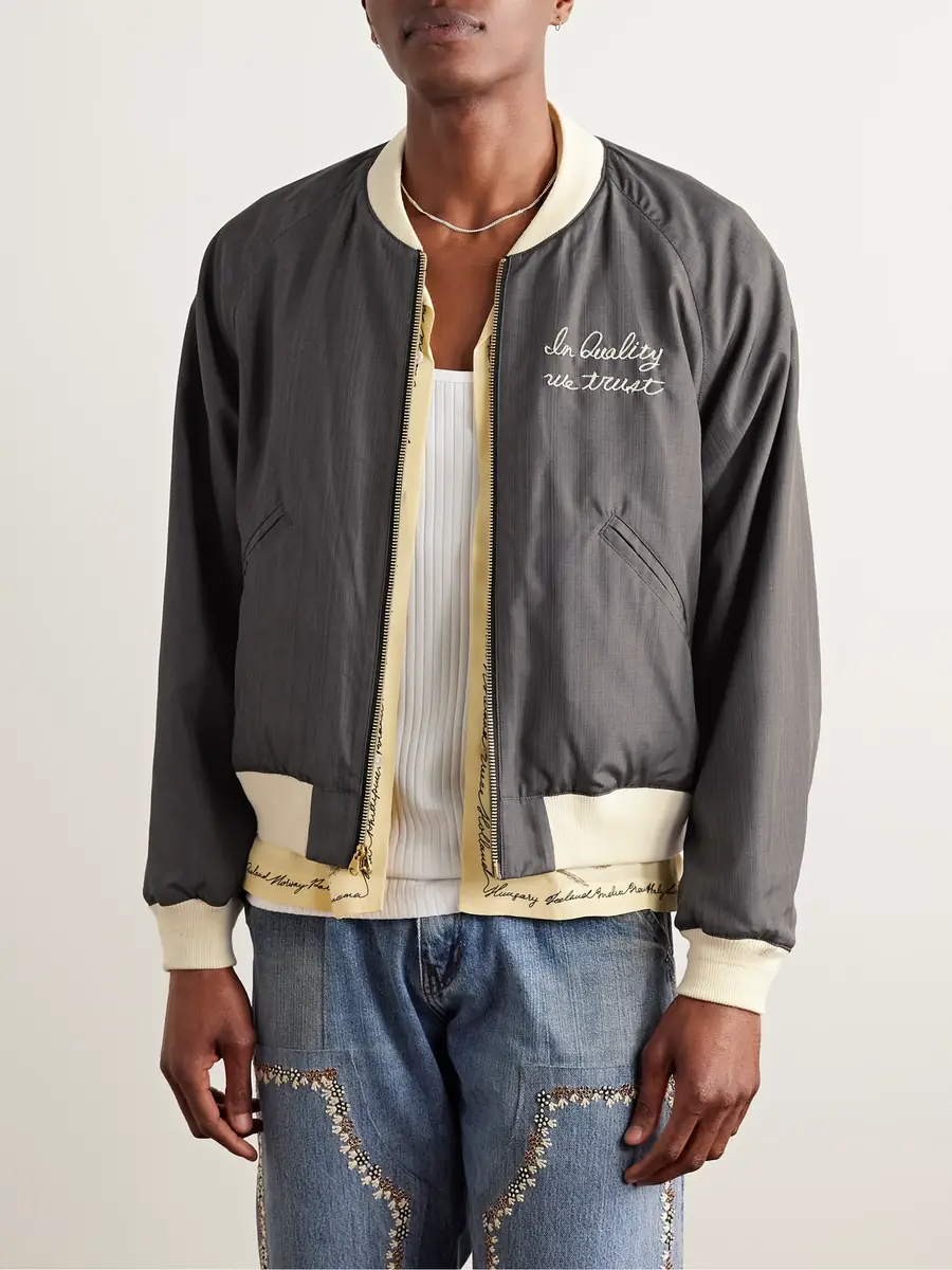 Visvim Reversible Embroidered Silk-Satin and Cotton Bomber Jacket - Men | Thumbnail 6