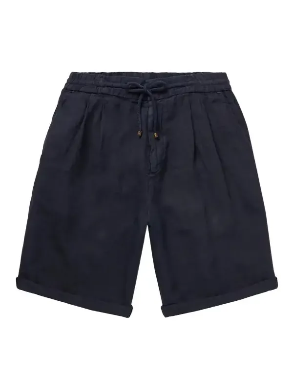 Straight-Leg Pleated Linen Bermuda Shorts - Men Straight-Leg Pleated Linen Bermuda Shorts - Men