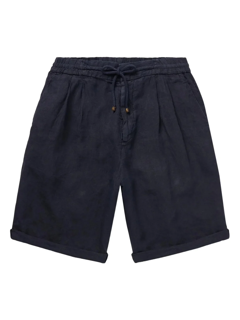 Straight-Leg Pleated Linen Bermuda Shorts - Men Straight-Leg Pleated Linen Bermuda Shorts - Men