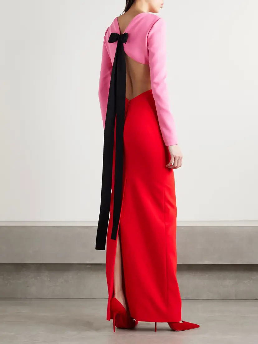 Carolina Herrera Cutout Bow-embellished Two-tone Crepe Gown | Thumbnail 3
