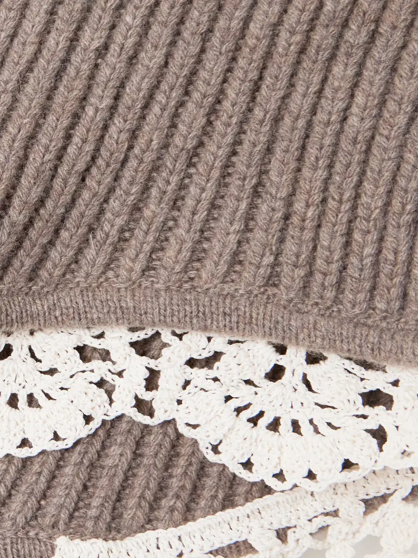 Magda Butrym Crocheted Cotton Lace-trimmed Ribbed Cashmere Shorts | Thumbnail 4 Magda Butrym Crocheted Cotton Lace-trimmed Ribbed Cashmere Shorts | Thumbnail 4