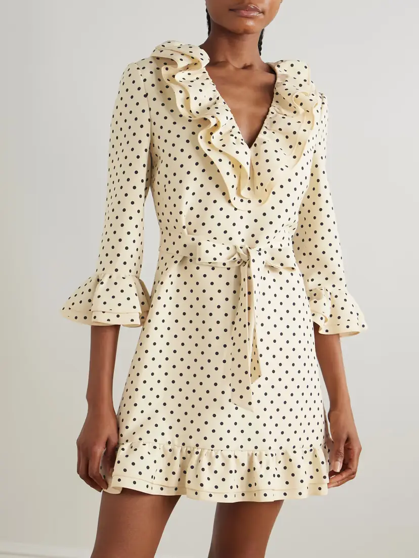 Valentino Garavani Belted Ruffled Polka-dot Wool And Silk-blend Mini Dress | Thumbnail 3 Valentino Garavani Belted Ruffled Polka-dot Wool And Silk-blend Mini Dress | Thumbnail 3
