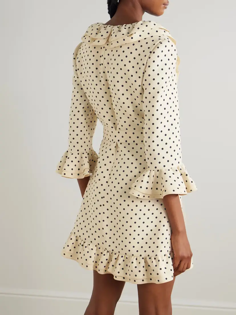 Valentino Garavani Belted Ruffled Polka-dot Wool And Silk-blend Mini Dress | Thumbnail 4 Valentino Garavani Belted Ruffled Polka-dot Wool And Silk-blend Mini Dress | Thumbnail 4