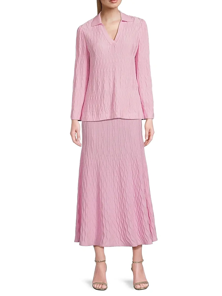 Misook Women's Raised Geometric-Patterned Flared Midi-Skirt - Soft Blush | Thumbnail 2 Misook Women's Raised Geometric-Patterned Flared Midi-Skirt - Soft Blush | Thumbnail 2