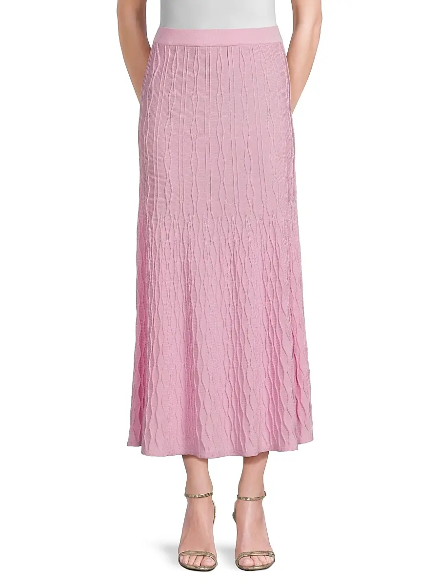 Misook Women's Raised Geometric-Patterned Flared Midi-Skirt - Soft Blush | Thumbnail 3 Misook Women's Raised Geometric-Patterned Flared Midi-Skirt - Soft Blush | Thumbnail 3
