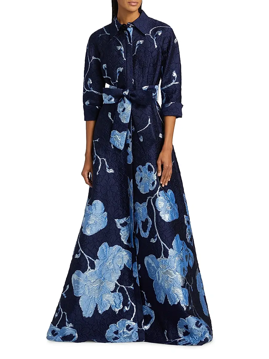 Teri Jon by Rickie Freeman Women's Metallic Jacquard Shirt Gown | Thumbnail 3 Teri Jon by Rickie Freeman Women's Metallic Jacquard Shirt Gown | Thumbnail 3