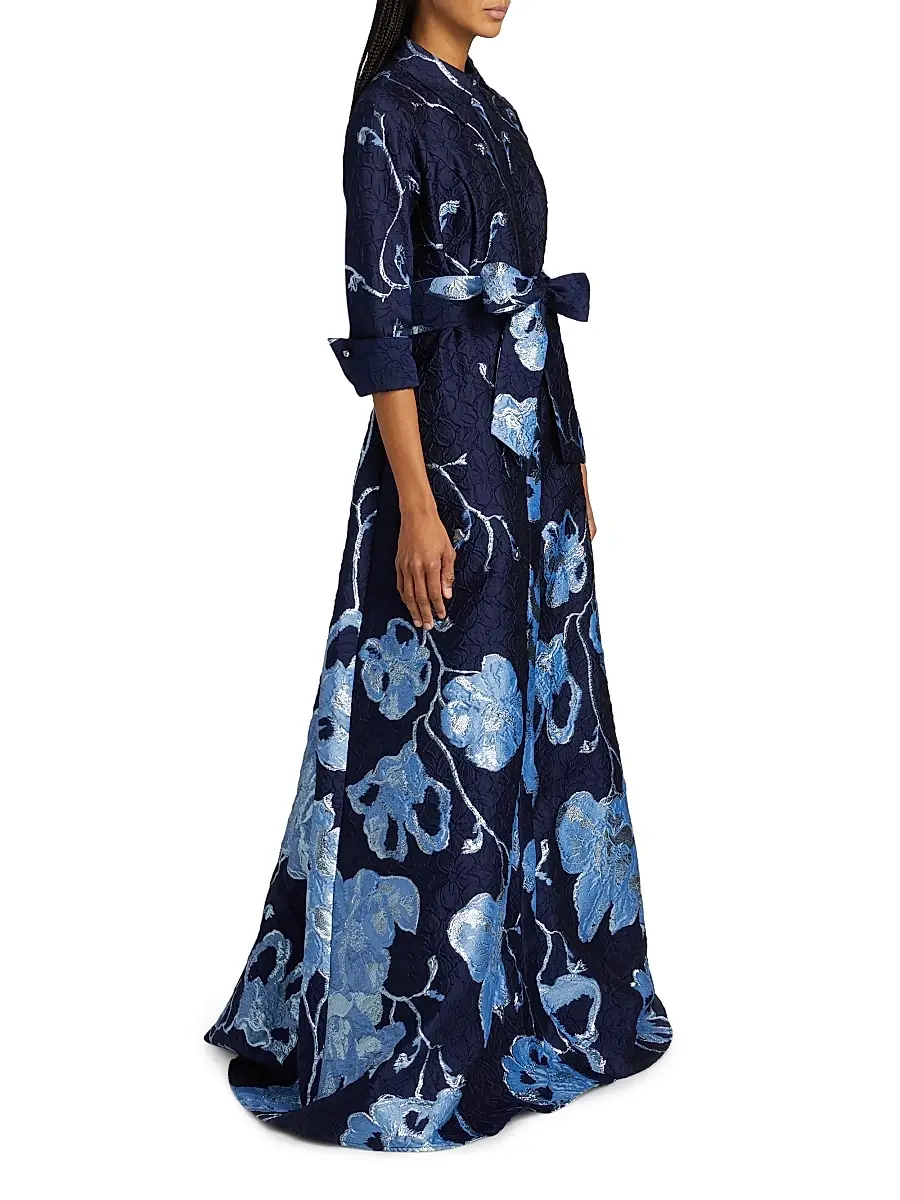 Teri Jon by Rickie Freeman Women's Metallic Jacquard Shirt Gown | Thumbnail 4 Teri Jon by Rickie Freeman Women's Metallic Jacquard Shirt Gown | Thumbnail 4