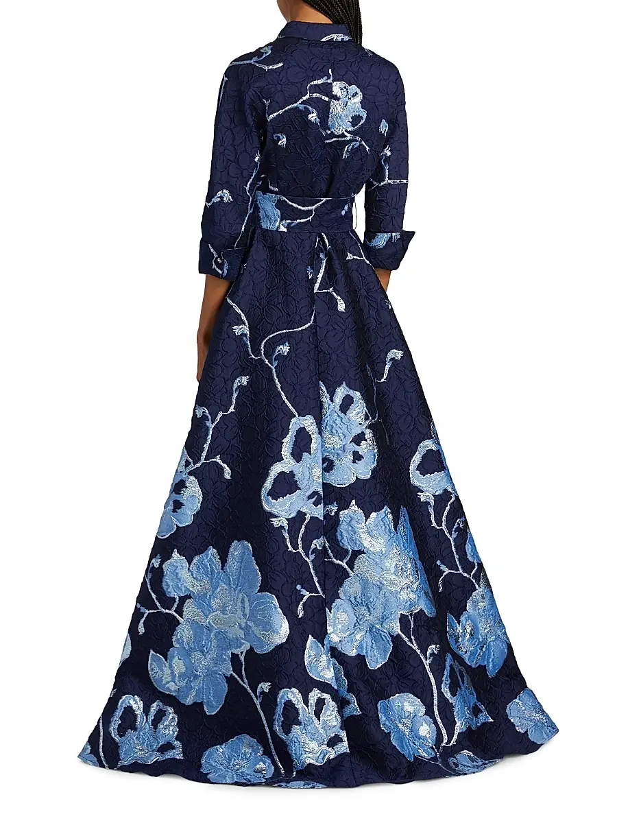 Teri Jon by Rickie Freeman Women's Metallic Jacquard Shirt Gown | Thumbnail 5 Teri Jon by Rickie Freeman Women's Metallic Jacquard Shirt Gown | Thumbnail 5