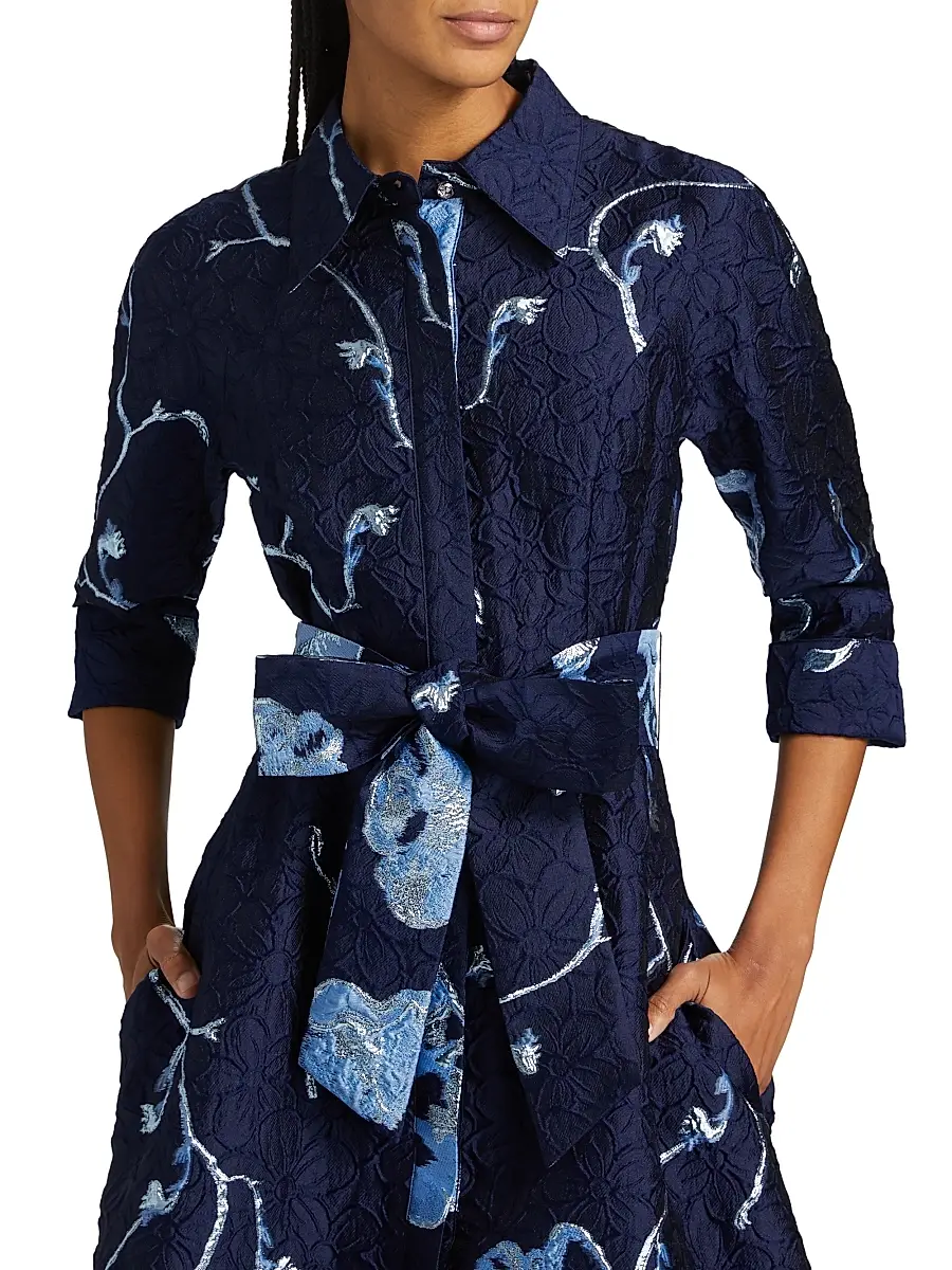 Teri Jon by Rickie Freeman Women's Metallic Jacquard Shirt Gown | Thumbnail 6 Teri Jon by Rickie Freeman Women's Metallic Jacquard Shirt Gown | Thumbnail 6