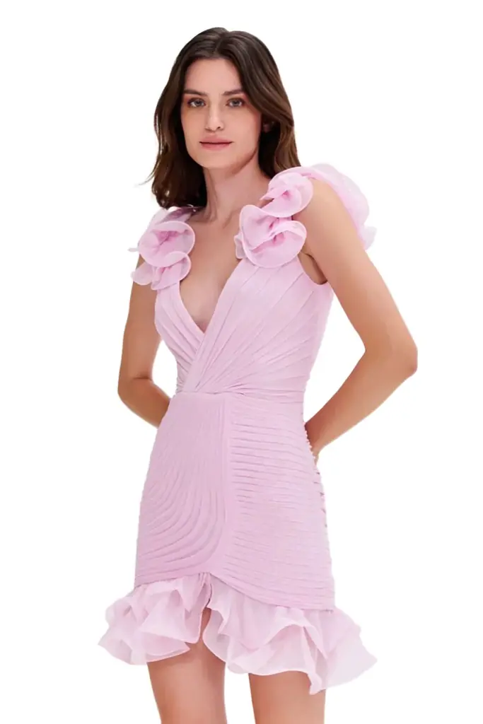 PatBo SILK PLISSE FLUTTER MINI DRESS