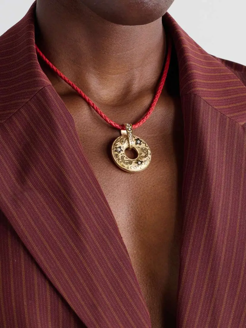 Marlo Laz Southwestern Donut 14-karat Gold, Diamond And Leather Necklace | Thumbnail 2 Marlo Laz Southwestern Donut 14-karat Gold, Diamond And Leather Necklace | Thumbnail 2