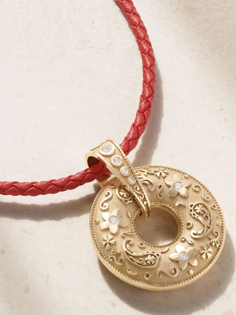 Marlo Laz Southwestern Donut 14-karat Gold, Diamond And Leather Necklace | Thumbnail 4 Marlo Laz Southwestern Donut 14-karat Gold, Diamond And Leather Necklace | Thumbnail 4