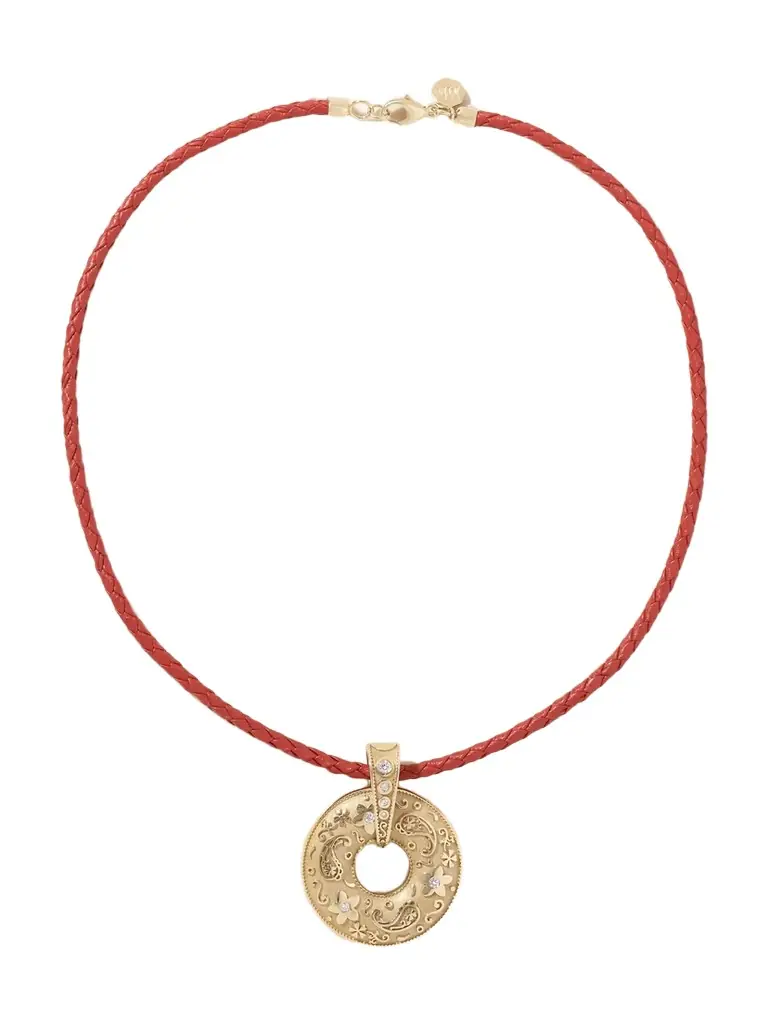 Southwestern Donut 14-karat Gold, Diamond And Leather Necklace