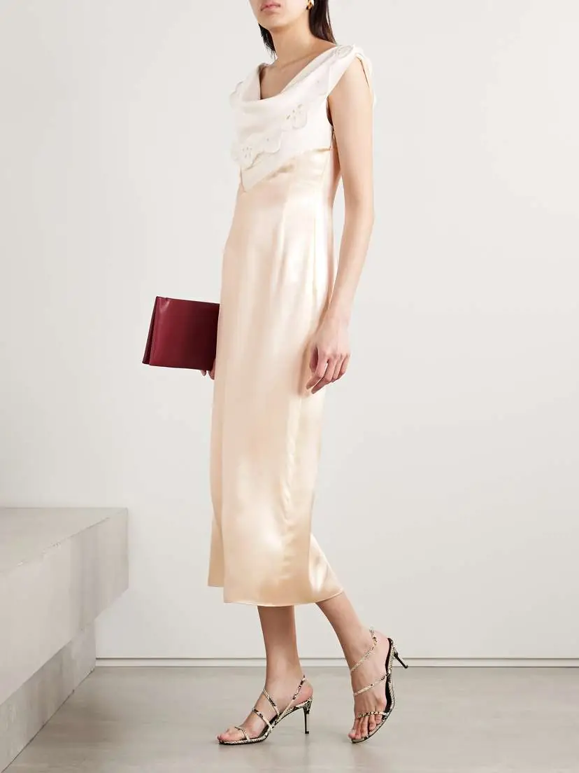 Altuzarra Fragolina Draped Broderie Anglaise-paneled Silk-satin Midi Dress | Thumbnail 2 Altuzarra Fragolina Draped Broderie Anglaise-paneled Silk-satin Midi Dress | Thumbnail 2