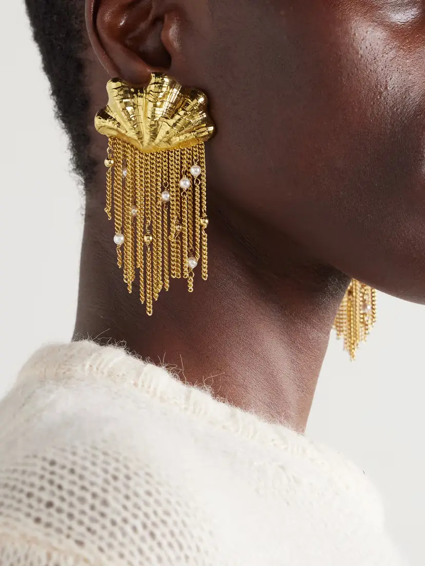 Chloé Shells Fringed Gold-tone Faux Pearl Clip Earrings | Thumbnail 2 Chloé Shells Fringed Gold-tone Faux Pearl Clip Earrings | Thumbnail 2