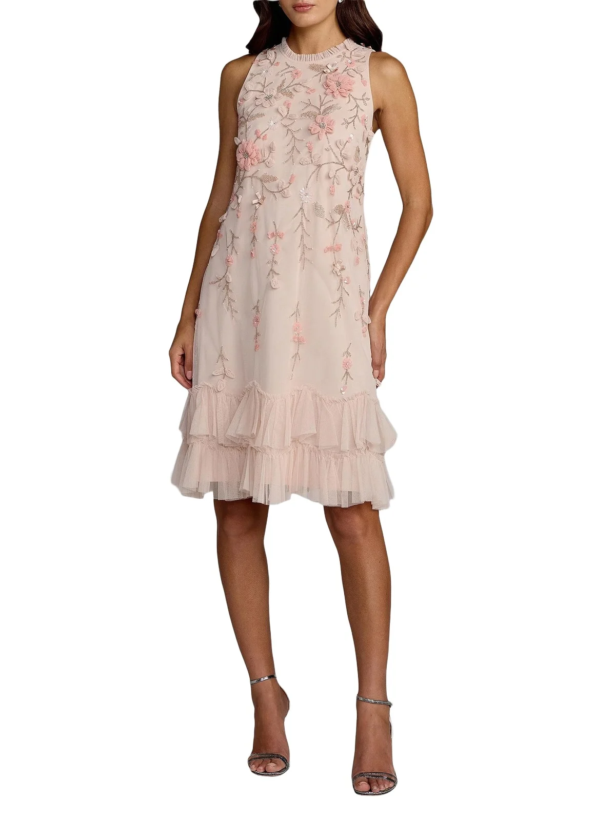 Women's Cocktail Floral Embellished Chiffon Tiered Dress Women's Cocktail Floral Embellished Chiffon Tiered Dress