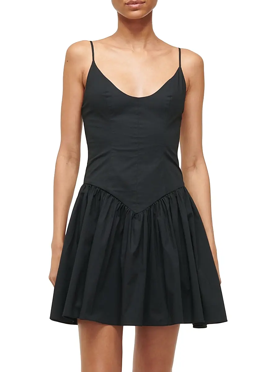 Staud Women's Dena Stretch-Cotton Fit & Flare Minidress - Black | Thumbnail 3 Staud Women's Dena Stretch-Cotton Fit & Flare Minidress - Black | Thumbnail 3