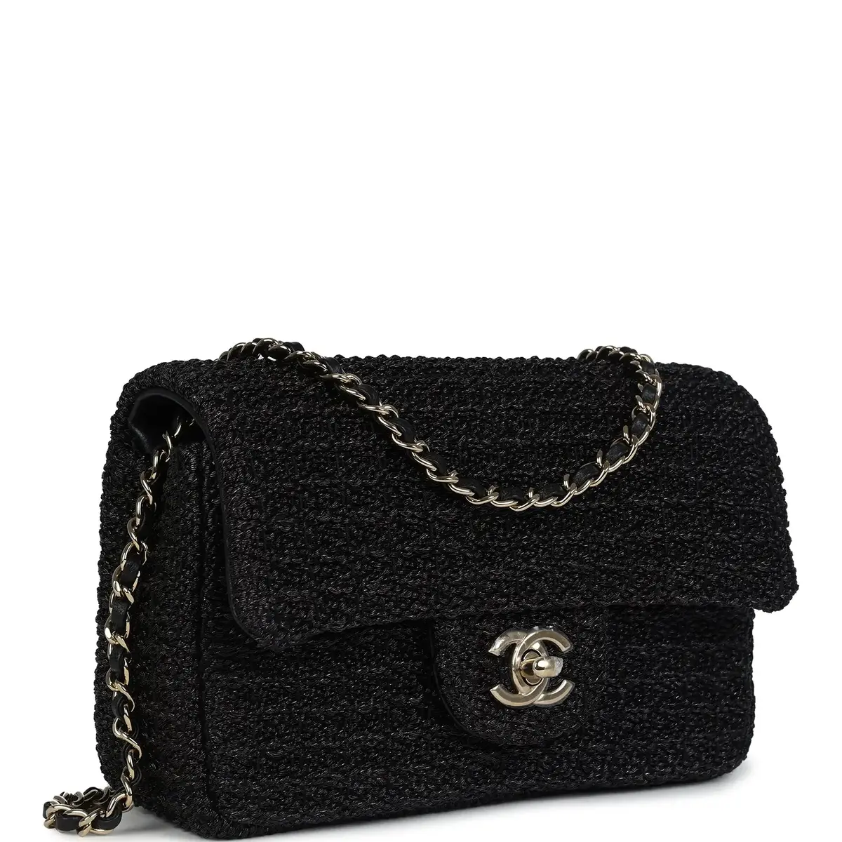 Chanel Chanel Mini Summer Nights Flap Bag Black Woven Patent Leather Light Gold Hardware | Thumbnail 2 Chanel Chanel Mini Summer Nights Flap Bag Black Woven Patent Leather Light Gold Hardware | Thumbnail 2